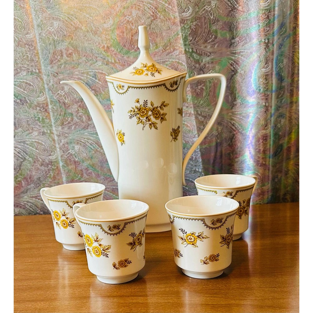 Vintage Spode Austen Y8190 Tall teapot with lid and 4 cups